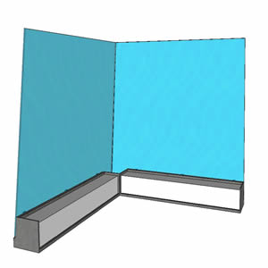 Two glass screens 90 corner